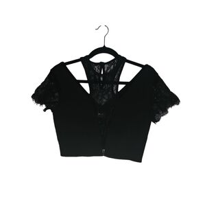 Nasty Gal-Womens-Small-Black‎ Lace Short Sleeve Top